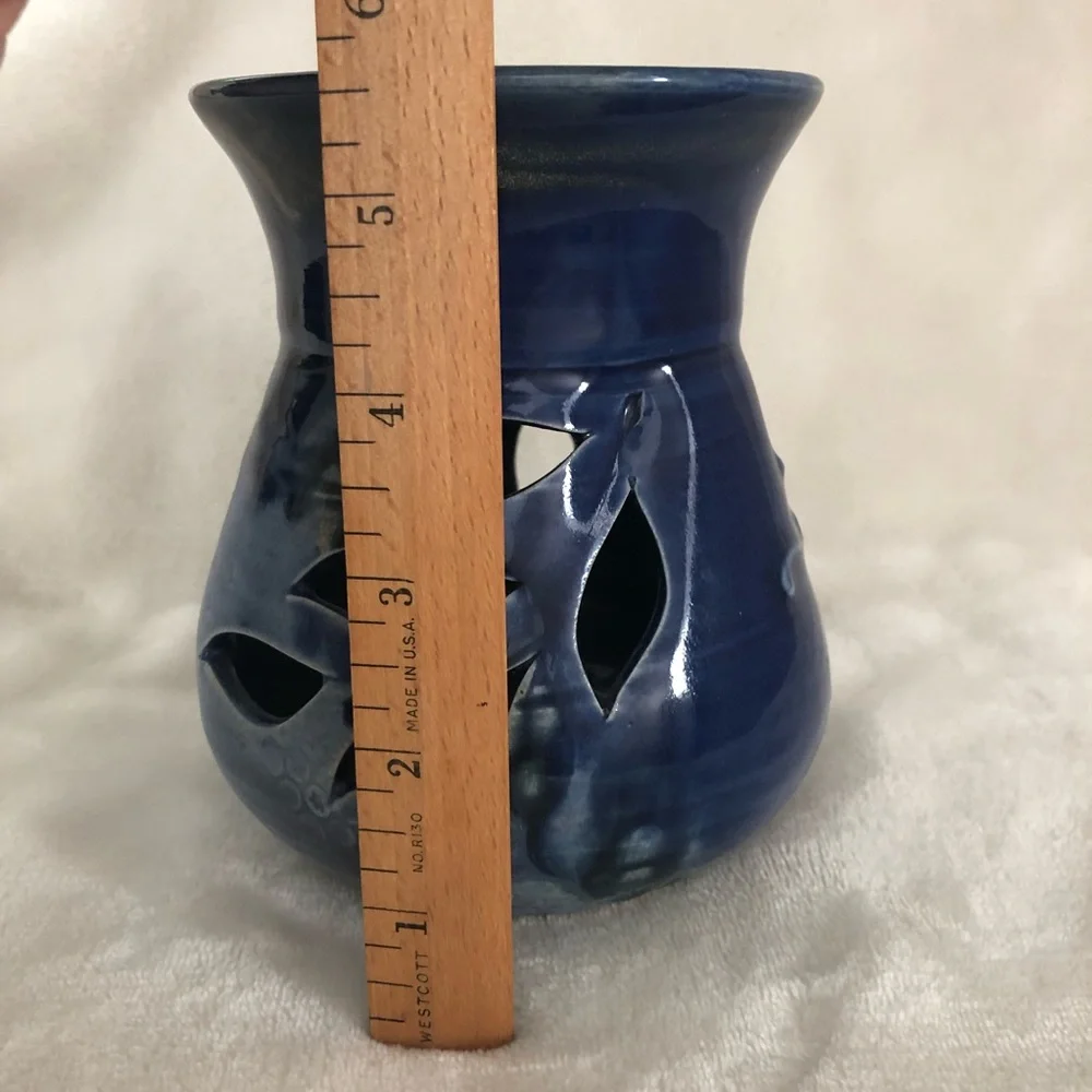 Studio Pottery Candleholder Luminary Lantern Cutouts Bird Design - Artist Signed